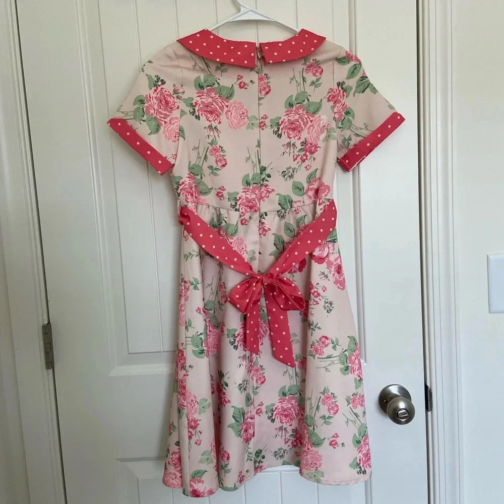 Vintage Kate Kasin girl’s floral tie‎ belt dress — size 12